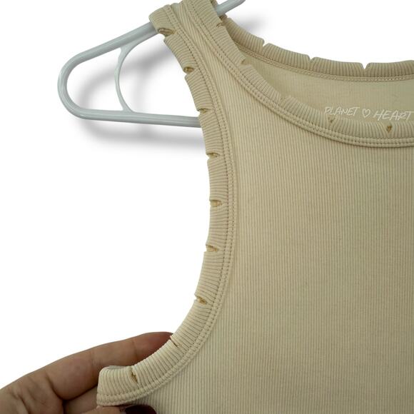 Planet Heart Tank Top Size Small Peachy Cream Distressed Ribbed - Picture 2 of 5